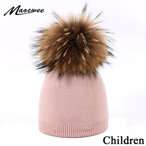 Gorro Hexagonal de punto para niño, gorro de sandía con pompón de piel de mapache, gorro de invierno cálido para niño y niña, gorro suave para bebé ► Foto 1/6