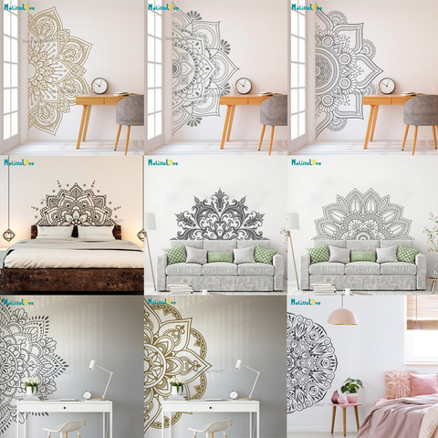 Pegatina de estilo mandala cortado por la mitad para la pared, calcomanía BA000, vinilo de flores, extraíble, ideal para un estudio, el cabecero de la cama, la habitación, 24 diseños diferentes ► Foto 1/6