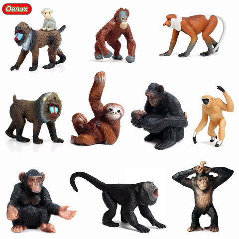 Oenux-figuras de acción de simulación de animales salvajes, chimpancé, orangután, gorila, árbol, perezoso, mono, modelo, juguete de decoración en miniatura de jardín ► Foto 1/6