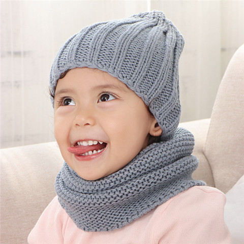 Sombrero y bufanda Multicolor para niños y niñas, conjunto de bufandas de acrílico sólido con bufanda tejida, accesorios de invierno ► Foto 1/6