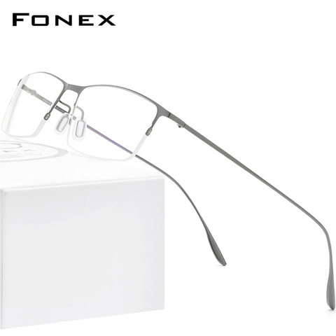 FONEX titanio montura de aleación para gafas hombres cuadrado miopía marcos para anteojos de prescripción medio borde óptico masculino coreano gafas 8101 ► Foto 1/6