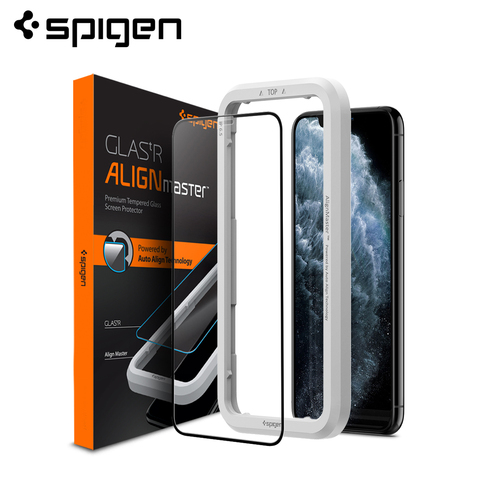 Protector de pantalla de vidrio templado Spigen AlignMaster para iPhone 11 Pro Max/11 Pro/11 cubierta completa Negra (1 paquete) ► Foto 1/6