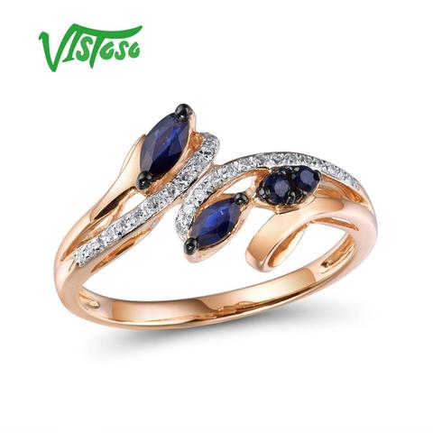 VISTOSO anillos de oro para las mujeres de 14K 585 anillo de oro rosa diamante zafiro azul Natural de lujo delicado de moda de la joyería ► Foto 1/5