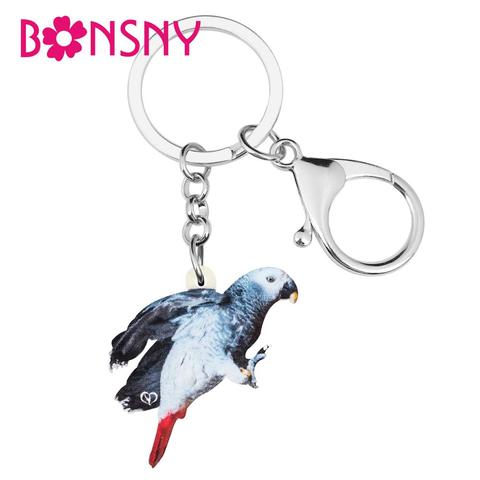 Bonsny de acrílico Africana Grey loro llaveros de pájaro Animal lindo anillo de la joyería para las mujeres los niños regalo de los hombres encantos bolsa Accesorios ► Foto 1/6