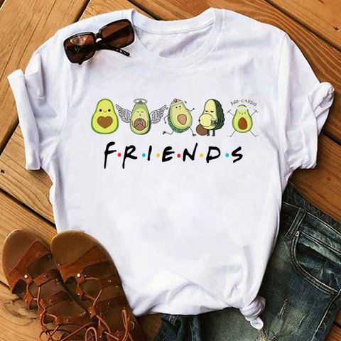 Camiseta de aguacate estilo Vegano para mujer, remera de dibujos animados Kawaii Ulzzang, playera de manga corta con estampado de Harajuku de los años 90 para mujer, ropa de verano 2022 ► Foto 1/6