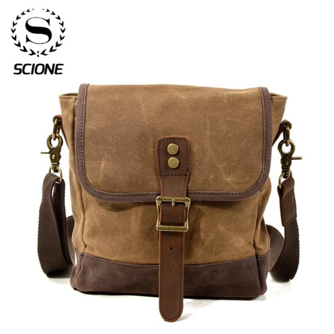 SCIONE-Bolso cruzado de cuero de tela encerada para hombre, bandolera estilo militar Vintage, informal para viaje ► Foto 1/6