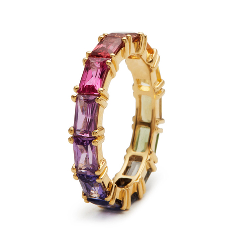 Huitan-anillos de circonia cúbica brillante para mujer, 5 colores, Color dorado, para uso diario, anillos coloridos con estilo, regalo de aniversario, joyería ► Foto 1/2