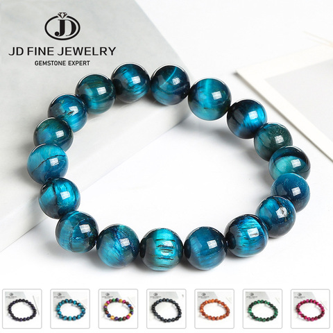 JD, brazaletes de Buda de alta calidad de ojo de tigre azul con piedras naturales, cuentas redondas, pulsera de cuerda elástica para hombres y mujeres ► Foto 1/6