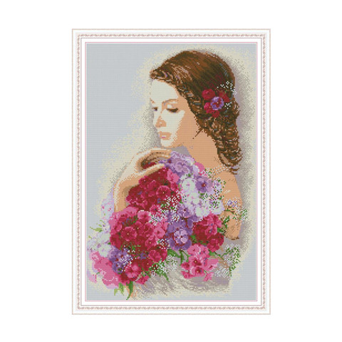 Beauty and flowers-kit de punto de cruz aida 14ct, lienzo estampado con cuentas, punto de cruz, bordado artesanal ► Foto 1/1