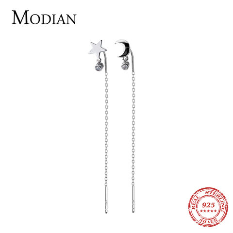 Modian-pendientes de gota de cadena larga para mujer, de Plata de Ley 925, Estrella y Luna, joyería de buenos de lujo, nuevo diseño 2022 ► Foto 1/5