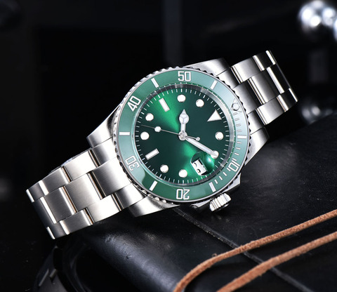 Reloj con esfera aséptica verde para hombre, pulsera de acero inoxidable con bisel giratorio de cerámica, movimiento automático, 40mm ► Foto 1/6