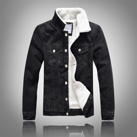 Chaqueta de los hombres de invierno cálido Bomber Casual Hombre estilo coreano vaquero chaqueta de lana de moda Vintage hombres ropa negro Jean ► Foto 1/5