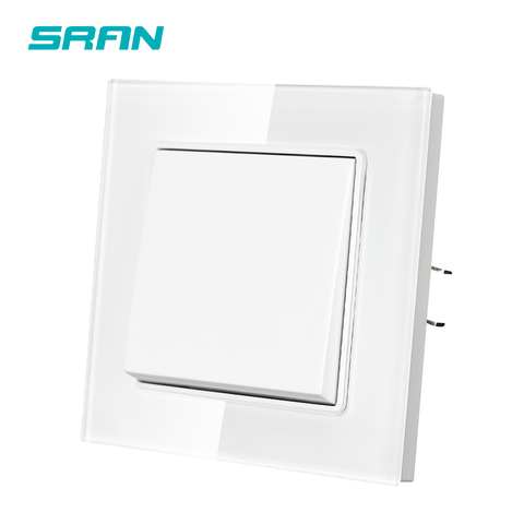 SRAN-interruptor de luz europeo, panel de cristal templado blanco, 82mm x 82mm, 1gang, 1way, 16A, 250V, F610-11W de la UE ► Foto 1/6