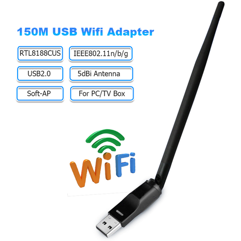 Tarjeta de red inalámbrica, adaptador de antena Wifi de 150Mbps, adaptador Wifi USB, RTL8188CUS, 5dBi, transmisor receptor Wifi para PC, TV Box ► Foto 1/6