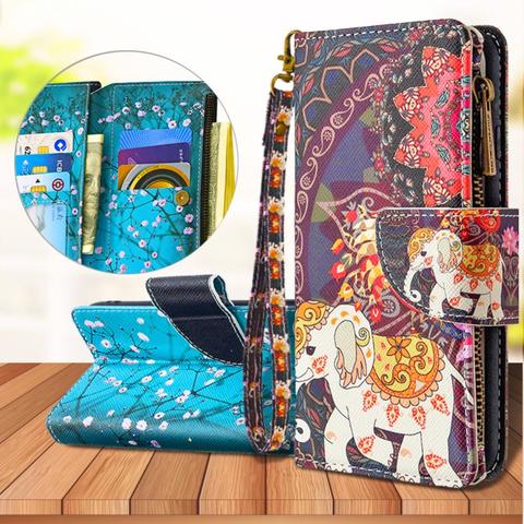 Funda de cuero con estampado pintado para Xiaomi Redmi Note 9 8 Pro Max 7 7S 9S 8T 8A 7A 10X, bolso con cremallera, BILLETERA, tarjetero ► Foto 1/6