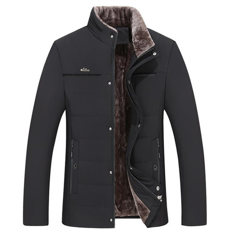 Chaqueta de invierno para hombre, chaqueta de cuello levantado informal de negocios de forro polar cálido, abrigo grueso Parker-30 grados, Cuello de piel cálido ► Foto 1/6