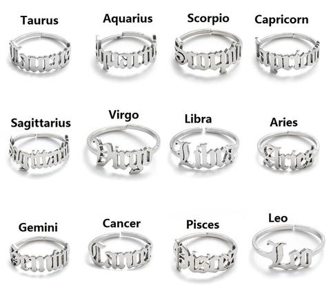 12 anillos del zodiaco, constelación, escorpio, Leo, Libra, Taurus, Virgo, Gemini, Sagitario, Aries, anillos para nudillos, letra, horóscopo, amistad ► Foto 1/6