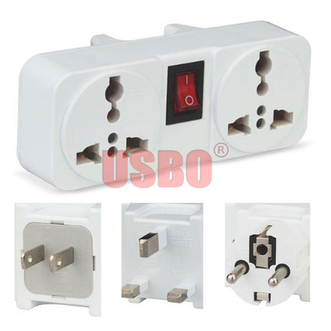 Adaptador de viaje portátil, enchufe europeo británico americano, 2 vías de extensión, enchufe convertidor de potencia con interruptor, blanco, 250V, 6A ► Foto 1/6