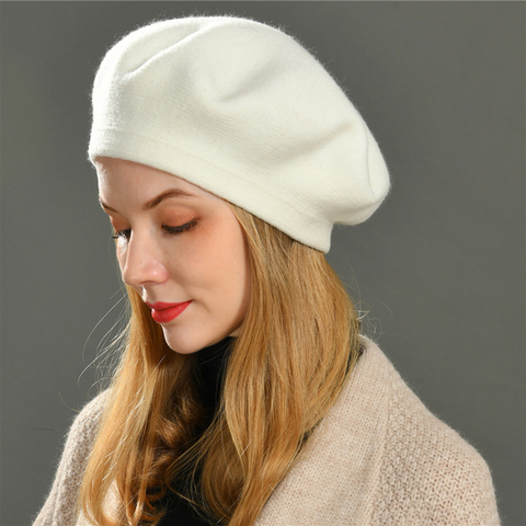 Boina Vogue para mujer, de algodón tejido para niña gorro de lana, Boina de Color liso para invierno ► Foto 1/6