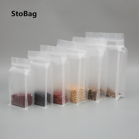 StoBag-bolsas de plástico selladas octagonal esmerilado transparente, fondo cuadrado, autosellado, PE, frutas secas, arroz, alimentos, selladas, 50 Uds. ► Foto 1/6