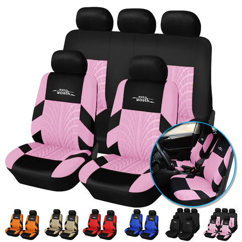 Conjunto completo de fundas para asientos de coche, protección de Banco dividida delantera y trasera, color rosa, Airbag Compatible ,Universal, apto para camiones y SUV ► Foto 1/6