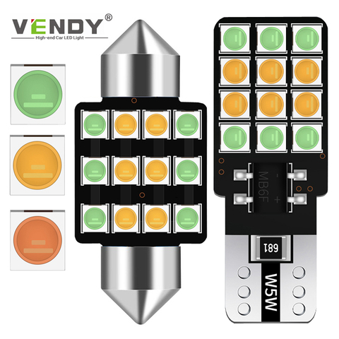 1 Uds 3 colores en un Auto luz LED Interior bombilla para cúpula lámpara T10 W5W adorno 28mm 31mm 36mm 39mm 41mm C5W C10W Canbus para el coche ► Foto 1/6