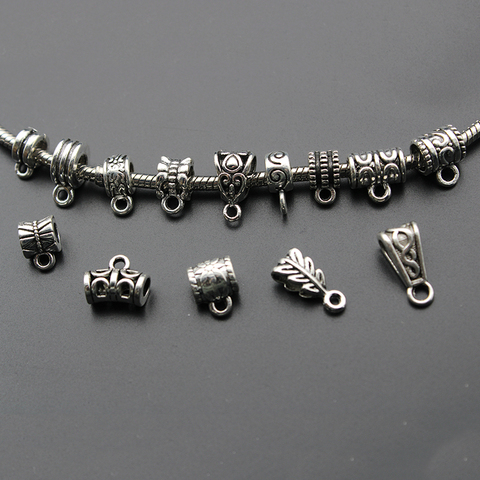 30 Uds. De cuentas de Clip de plata tibetana para fabricación de joyas, Charm, collar, colgante de broche, conector, Bail Beads para joyería, suministros DIY ► Foto 1/3