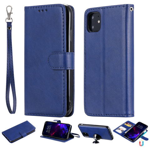 Funda abatible de lujo para iPhone 12 mini 11 Pro Max XS XR SE 2022 7 8 Plus, funda de teléfono de cuero con cartera magnética 2 en 1, carcasa desmontable ► Foto 1/6