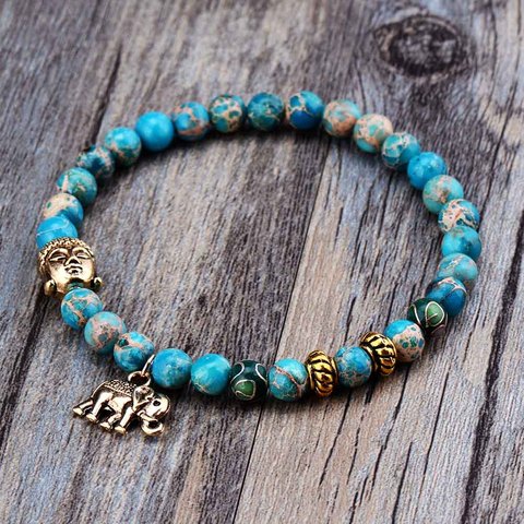 Pulseras de cuentas de Buda y elefante de piedra Natural, pulsera elástica tibetana hecha a mano para mejores amigos, 6MM, gran oferta ► Foto 1/6