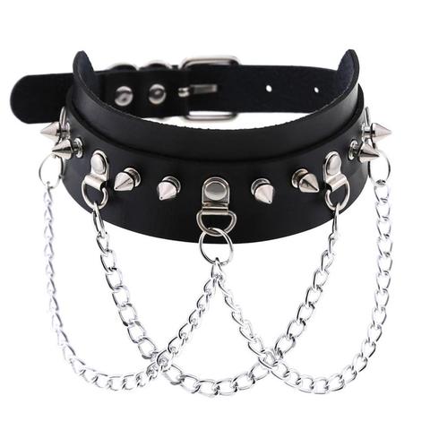 Gargantilla Emo de cuero con pinchos para hombre y mujer, Collar con cadena, joyería Punk, accesorios góticos de estética ► Foto 1/6