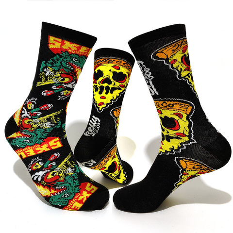 Calcetines de compresión con estampado de dibujos para hombre, medias de estilo Harajuku y hip hop para parejas, diseños disponibles: dragón escupe fuego, Charizard, calavera, sándwich, es un regalo ideal, novedad ► Foto 1/6