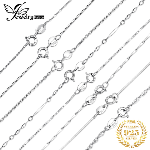 JewelryPalace, 100%, Collar de plata de ley 925 auténtica, trenzado lingote, barra de serpiente Belcher, caja de Singapur, collar de cadena para mujer ► Foto 1/4