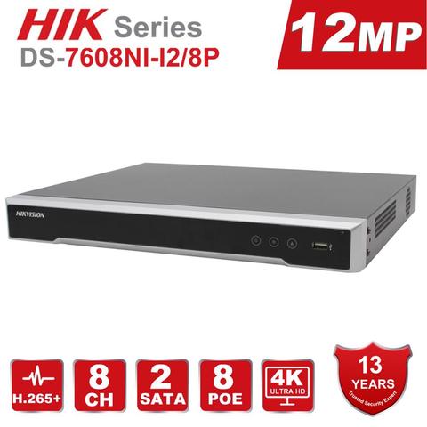 Hikvision-Grabadora de vídeo de red con 8 puertos PoE, NVR PoE 4K, 12MP, 8CH, H.265 +, DS-7608NI-I2/8 P, 8 canales, Plug & Play, 4K ► Foto 1/6