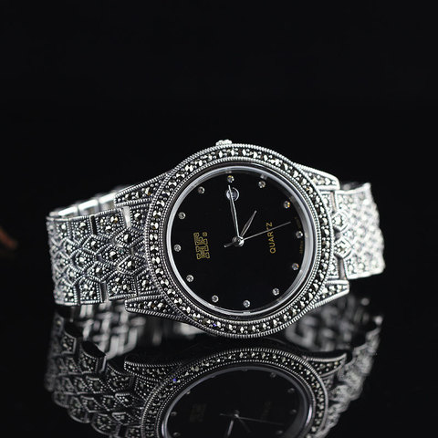 2022 nuevo macizo auténtico puro S925 de la joyería de la plata esterlina elegante hombres y mujeres pulsera de plata tailandesa reloj ► Foto 1/6