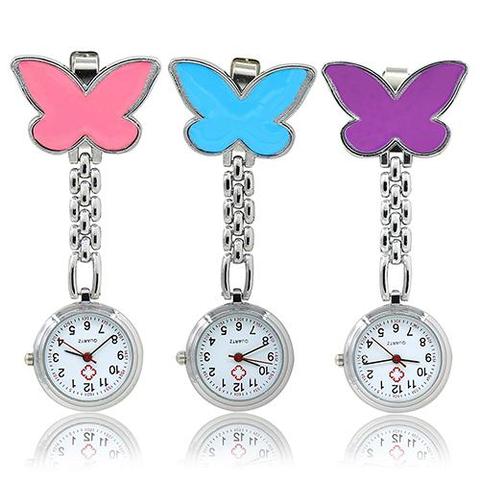 Reloj médico de bolsillo para enfermera, cronógrafo colgante de 3 colores, de cuarzo, con forma de mariposa ► Foto 1/6