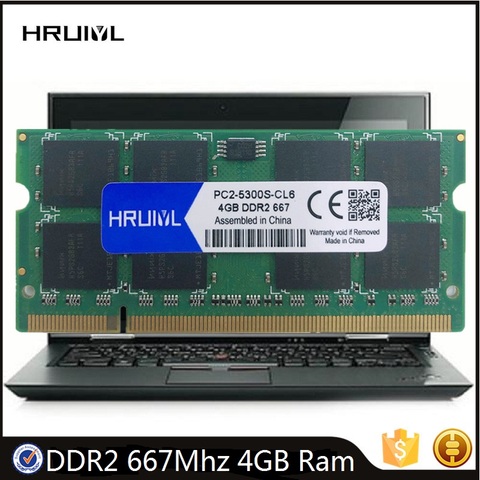 HRUIYL-Memoria RAM DDR2 para ordenador portátil, 667Mhz, 4GB, SO-DIMM, 200Pin, 1,8 V, módulo 2RX8 PC2-5300S, tarjeta de Memoria Original usada de doble canal ► Foto 1/1