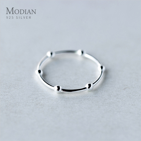 Modian-Anillos ajustables de tamaño libre para mujer, de Plata de Ley 925, anillo de cuentas redondas minimalistas, joyería fina, Bisutería ► Foto 1/3