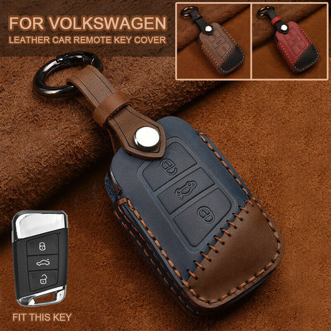 Funda de cuero para llave nueva de cuero para coche, carcasa de control remoto para VW PASSAT 2003-2012, B8, Skoda, Kodiaq, Superb, A7 ► Foto 1/6