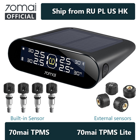 70mai-sistema de supervisión de presión de neumáticos para coche, Control por aplicación móvil, pantalla LED, energía Solar, 4 sensores, 70Mai TPMS, alarma de seguridad para coche ► Foto 1/6