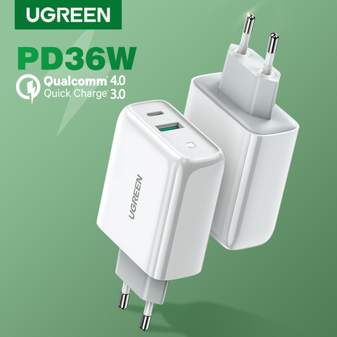 UGREEN-cargador USB PD36W de carga rápida 4,0 3,0, Cargador rápido tipo C para iPhone 12, Xiaomi, Samsung QC 3,0 4,0, cargador de teléfono ► Foto 1/6