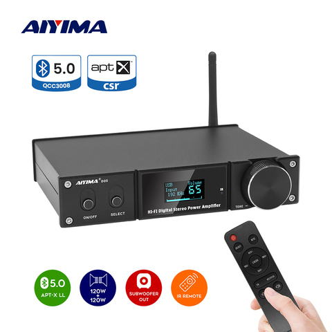 AIYIMA-AMPLIFICADOR DE SONIDO D05 5,0 con Bluetooth, 120W2, HIFI, 2,1 canales, Digital, Subwoofer, USB, DAC, OLED, APTX remoto ► Foto 1/6