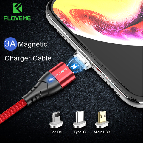 FLOVEME 3A Cable Micro USB magnético tipo C imán cargador de teléfono Cable para Xiaomi para iPhone 7 8 Samsung Cable de carga de datos rápido ► Foto 1/6