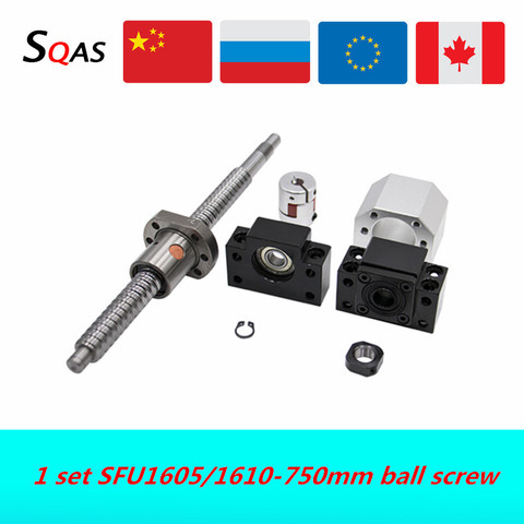 Eu warehouse ball kit de tornillos SFU1605 750mm tornillo de bola final mecanizado con BK12 BF12 + una tuerca + carcasa de tuerca + acoplamiento para pieza cnc ► Foto 1/5