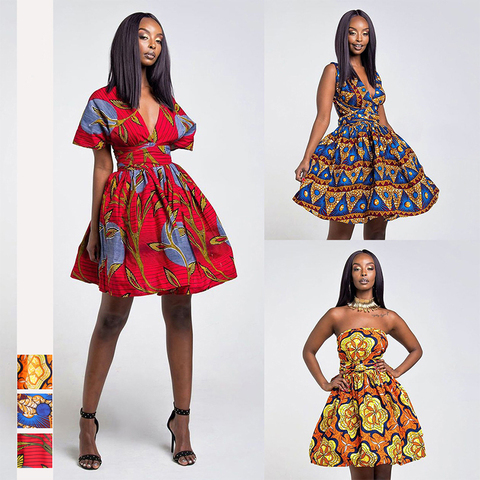 Vestidos africanos de moda para mujer, Túnica con estampado Floral, tutú con espalda descubierta para fiesta de verano, ropa Africana Bazin Dashiki 2022 ► Foto 1/6