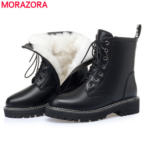 MORAZORA de talla grande 35-43 genuino botas de nieve de cuero de las mujeres de la naturaleza de lana de invierno cálido botas de mujer de moda tobillo botas ► Foto 1/6