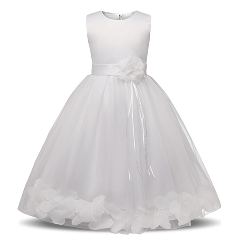 Vestido de boda de encaje blanco con flores para niñas, vestidos de baile para ceremonias formales, ropa para niños, Vestido de bautizo y cumpleaños ► Foto 1/5