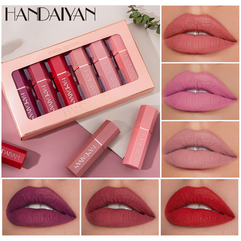 HANDAIYAN Lip Gloss Lightweight Matte Long Lasting Waterproof Velvet Lipstick Set Nourish Moisturizing Professional Lip Makeup ► Foto 1/6