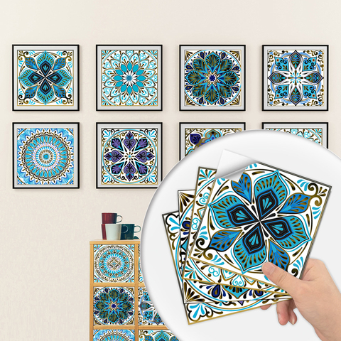 Azulejos duros de cristal de Mandala para decoración del hogar, pegatina de pared de 10/15/20/30cm para cocina y baño, Mural de arte con superficie brillante, impermeable, póster de pared ► Foto 1/6