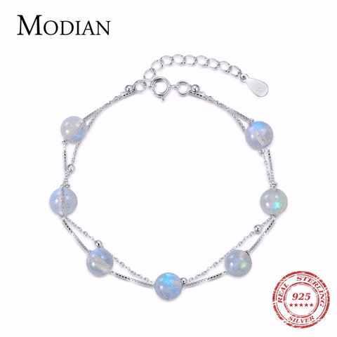 Pulsera de cristal de luz de luna Natural de MODIAN, brazalete de cadena de plata de ley 925 auténtica, accesorios de joyería para mujer, Bisutería ► Foto 1/6