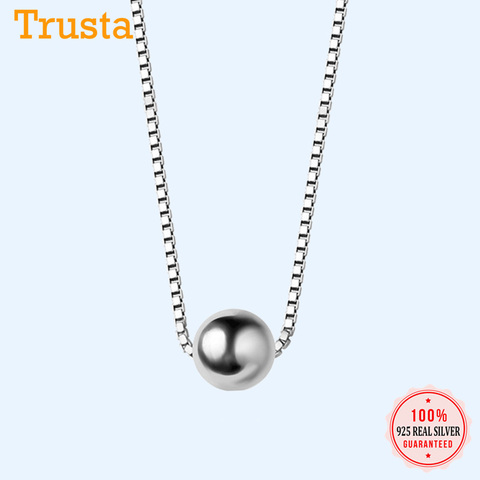 Trust 2022 925 100% joyería de plata de ley sólida 4mm colgante de cuentas 33 cm Collar corto de clavícula bonito regalo chica señora DS843 ► Foto 1/6